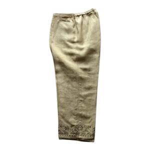 Vintage Sigrid Olsen Sport Linen Pants Beige Embroidered Hem 100% Linen Size 14